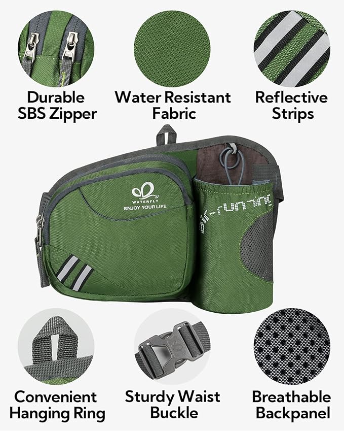 WATERFLY Fanny Pack Waist Bag: Waist Pack for Women Men with Water Bottle Holder Hiking Fanny Pack for Running Walking DogWalking Travel Cycling