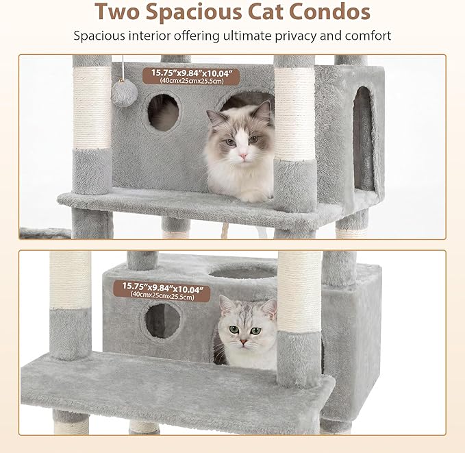 Gitelsnour Cat Tree for Indoor Cats Large Adult, 74" Cat Tower with 3 Big Platforms, 2 Baskets, 2 Condos, Multi-Level Cat Scratching Posts, Light Gray GCT030W