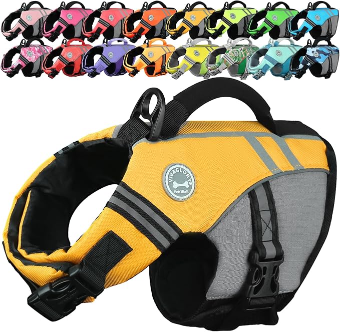 VIVAGLORY Sports Style Dog Life Vest, Dog Life Jacket for Swimming & Boating, Ripstop & Buoyancy for Puppy Doggy, Lifejacket with Handle, XS, Yellow
