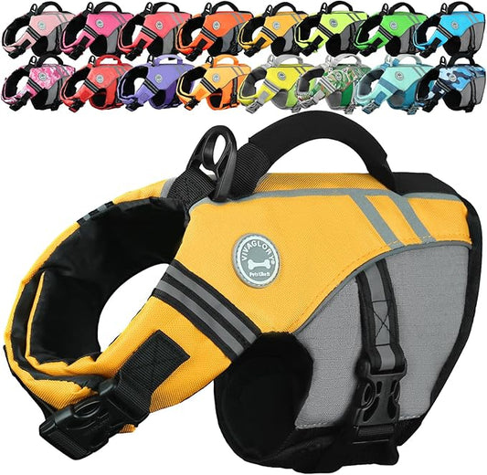 VIVAGLORY Sports Style Dog Life Vest, Dog Life Jacket for Swimming & Boating, Ripstop & Buoyancy for Puppy Doggy, Lifejacket with Handle, XS, Yellow