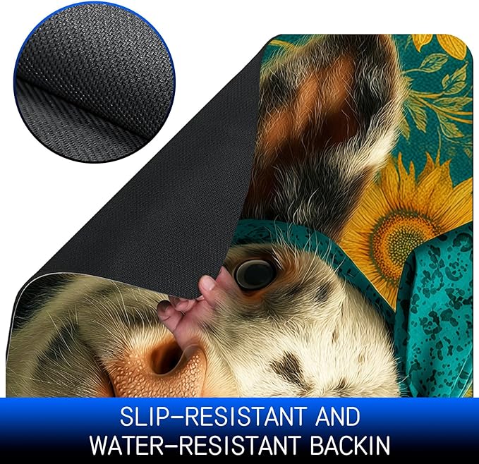 Dog Food Mat, 19.6" x 23.6" Absorbent Pet Feeding Mat for Food and Water, Waterproof Diatom Mud Pet Placemat with Non-Slip Rubber Backing, Easy Clean Cat Bowl Mat for Floors - Cow Sunflower