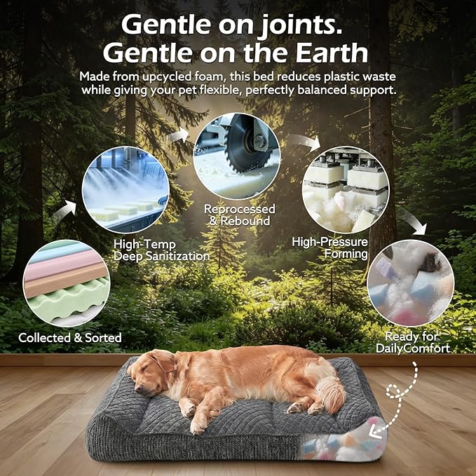 JOEJOY Extra Large Orthopedic Dog Beds Large Sized Dog, Extra Thick Foam Pet Bed Sofa with Bolster Sides, Large Sized Dog Bed with Removable Washable Cover, Non-Slip Bottom, Grey, 48''x35''