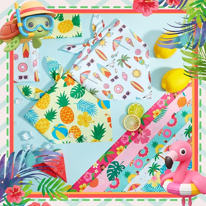 Weewooday 50 Pcs Summer Bandanas Bulk for Dogs Kerchief Bibs Scarves with Beach, Fruit, Hawaii Ice Cream Luau Aloha Pool for Small Medium Large Grooming Accessories(31.5 x 21.7 X21.7 Inch)