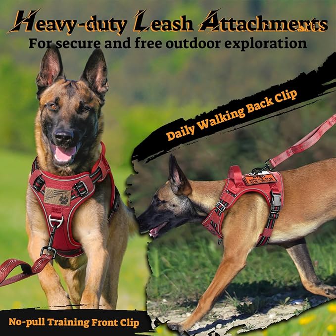 rabbitgoo Tactical Dog Harness for Large Dogs No Pull Adjustable Military Vest with Handle MOLLE Reflective Heavy Duty Dog Vest for Walking Training Hunting Outdoor Working Medium Size Dog Red L