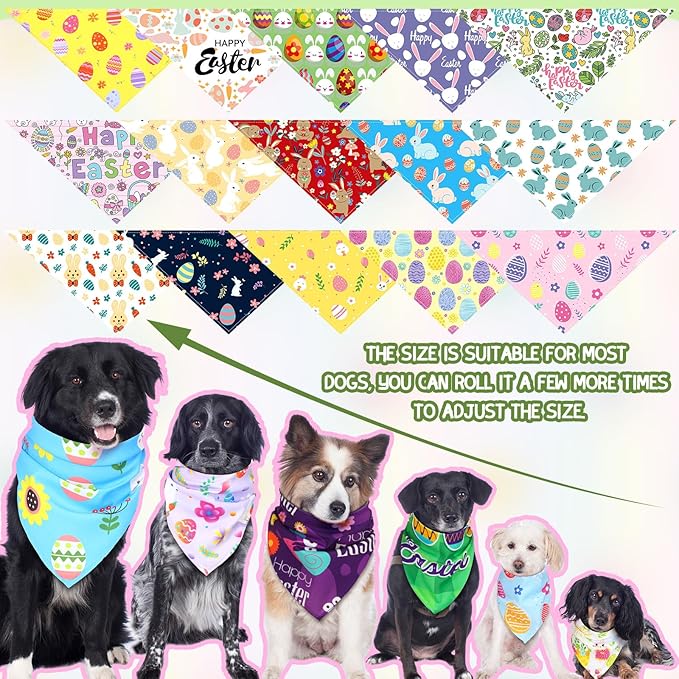 Huhumy 150 Pcs Easter Dog Bandanas Bulk Pet Bibs Colorful Triangle Scarf Pet Bandanas for Medium Large Dogs Easter Festival Spring Summer Birthday Costume Decor