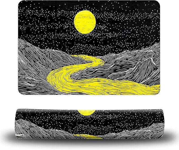 Dog Food Mat, 15.7" x 23.6" Absorbent Pet Feeding Mat for Food and Water, Waterproof Diatom Mud Pet Placemat with Non-Slip Rubber Backing, Cat Bowl Mat for Floors - Creek Yellow Moon