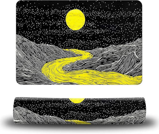 Dog Food Mat, 15.7" x 23.6" Absorbent Pet Feeding Mat for Food and Water, Waterproof Diatom Mud Pet Placemat with Non-Slip Rubber Backing, Cat Bowl Mat for Floors - Creek Yellow Moon