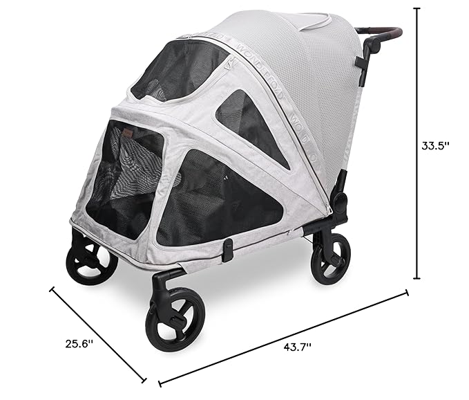 WonderFold PF Luxury FlatFold Pet Stroller Designed for Comfortable Elevated Everyday Walks - Gray, Large (Up to 99 lbs)