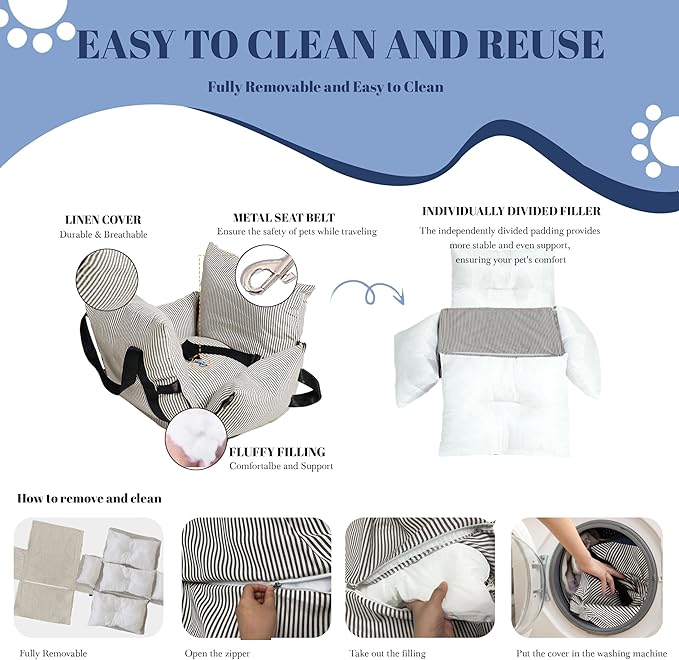 Versatile Dog Booster Car Seat Bed for Small Dogs Puppy Cats Pet Carrier with Side Pockets, Expandable Dog Bed Auto, Brown Stripes