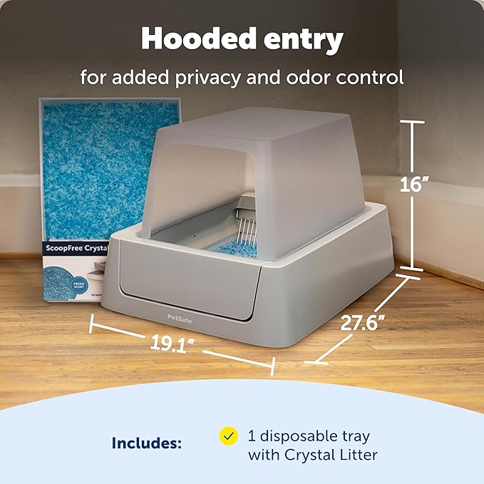 PetSafe ScoopFree Crystal Smart Self-Cleaning Automatic Litter Box - Front Entry - Covered Motion-Sensing Cat Box with Integrated Health Counter & App - Includes 1 Disposable Crystal Litter Tray