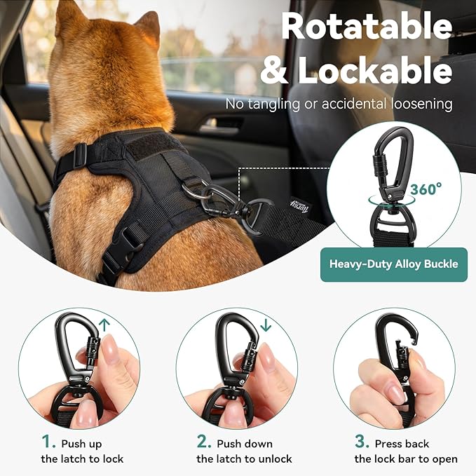 Dog Seat Belt for Car, Universal Dog Car Seatbelt with Buckle and Hook Latch, 360° Rotatable Lockable Clasp, Reflective Safety Pet Harness for Vehicle, Pet Safety Restraint, Cyan