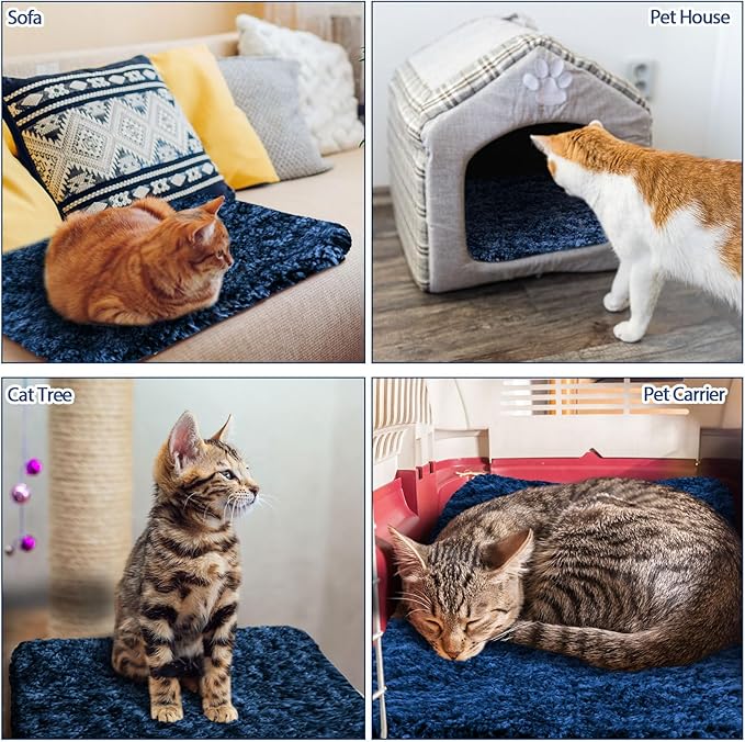Self Warming Cat Bed Pad Self Heating Pet Mat Warmer Bed Mat for Feral and Indoor Washable Thermal Pet Kennel Pad with Anti-Slip Bottom(Blue,16 x 20 Inch)