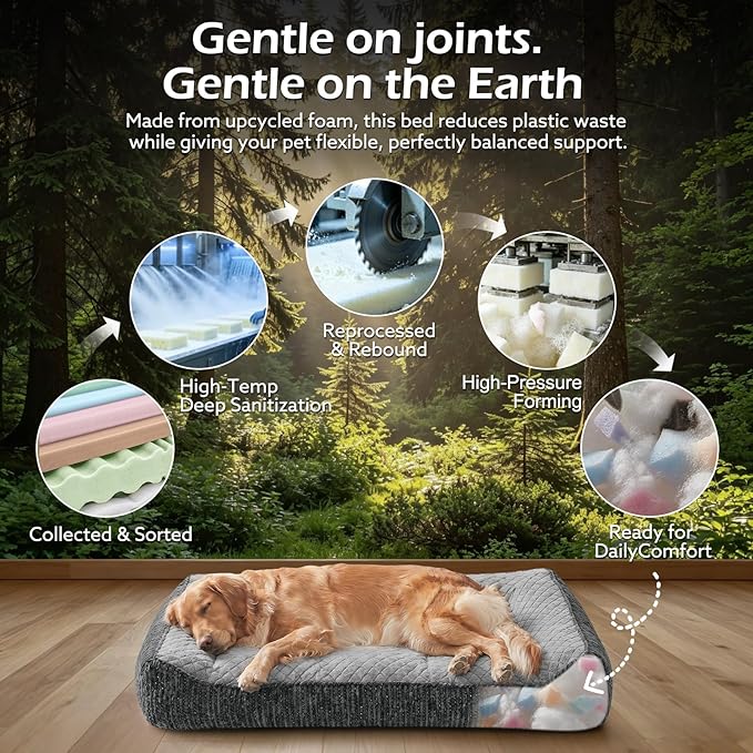JOEJOY Extra Large Orthopedic Dog Beds Large Sized Dog, Extra Thick Foam Pet Bed Sofa with Bolster Sides, Large Sized Dog Bed with Removable Washable Cover, Non-Slip Bottom, Light Grey, 48''x35''