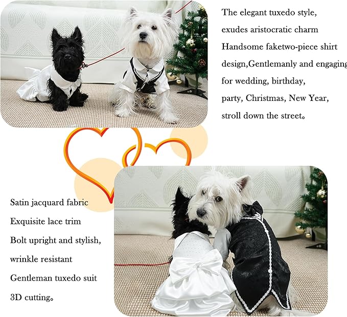 Dog Tuxedo Tailcoat Suit Shirt with Bow Tie, Formal Outfit Tux Attire for Puppy Small Medium Dogs Cats Costume (Tailcoat, Large)