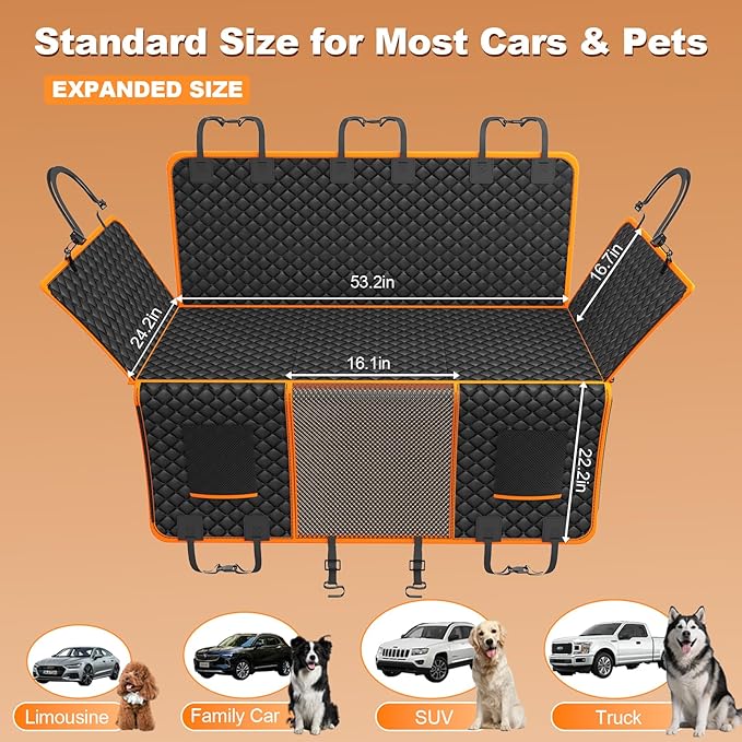 PartsBling 3 in 1 Hard Bottom Car Seat Cover for Dogs, Convertible Double & Single Seat Mode, 400lbs Back Seat Extender, Waterproof Scratch-Resistant Dog Hammock for Cars SUVs Trucks