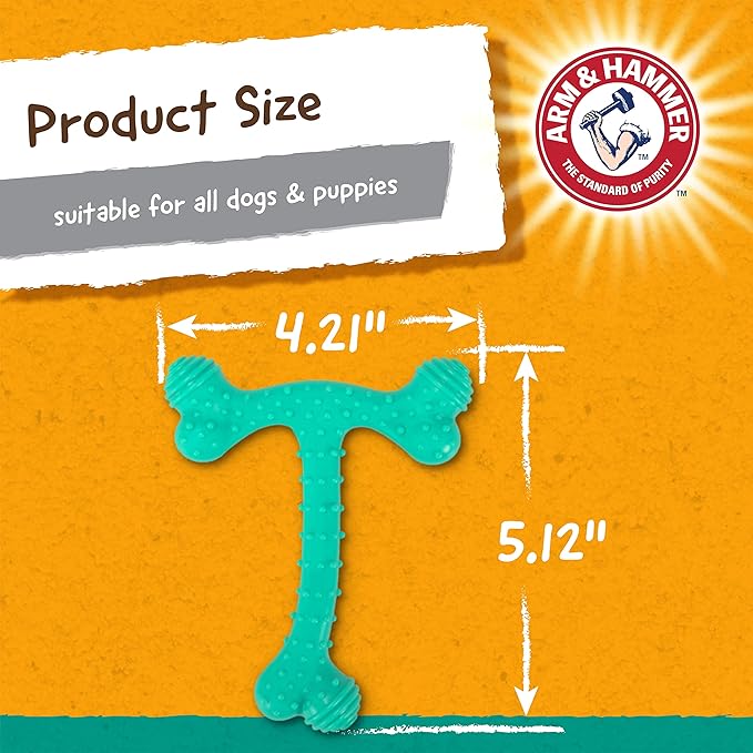 Arm and Hammer Nubbies T-Bone Dental Dog Chew Toy with Peanut Butter Flavor, TPR Nubs Clean Teeth and Gums, Durable Nylon Chew for Aggressive Chewers, Helps Reduce Plaque and Tartar