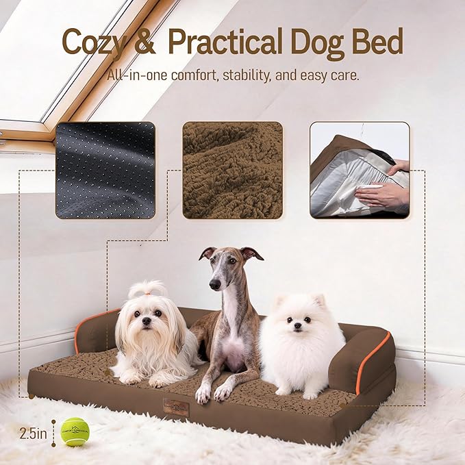 Comfort Expression Extra Large Dog Bed - XXL Orthopedic Washable Bed for Big Dogs - Waterproof Pet Couch Bolster with Removable Non-Slip Cover, 48 x 33