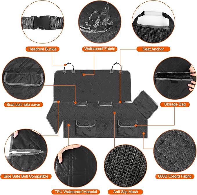 Dog Car Seat Cover Compatible with Hyundai Tucson 2010-2025, Waterproof Pet Bench Seat Cover for Back Seat, 600D Heavy Duty Scratch Proof Nonslip Truck Seat Covers for Dogs