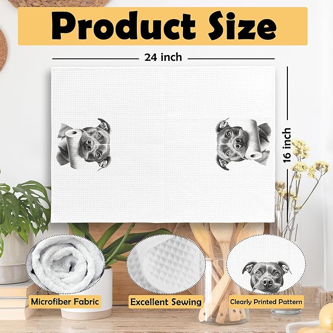 Funny Black Pitbull Terrier Bathroom Hand Towels, Dog Bathroom Decor, Funny Pitbull Terrier Kitchen Towels,Dog Mom Gifts, Animals Washroom Decorative Tea Towel Dish Towels 16x24 Inch