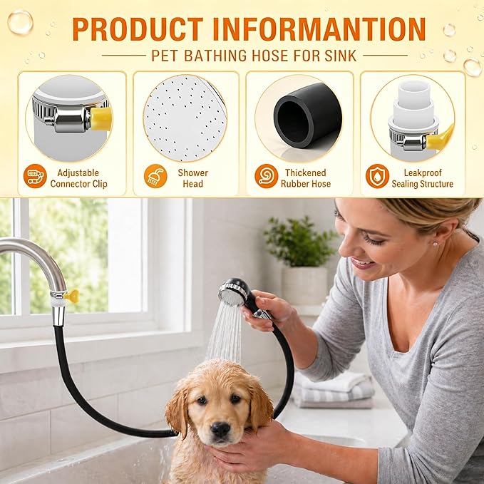 Windspeed 6.5Ft Slip On Tub Hose for Dogs Bathtub Faucet Attachment for Dog Washing Hose Tub Attachment for Pet Puppy Cat Washing Cleaning, Suitable for 0.6-0.9 inch Faucets