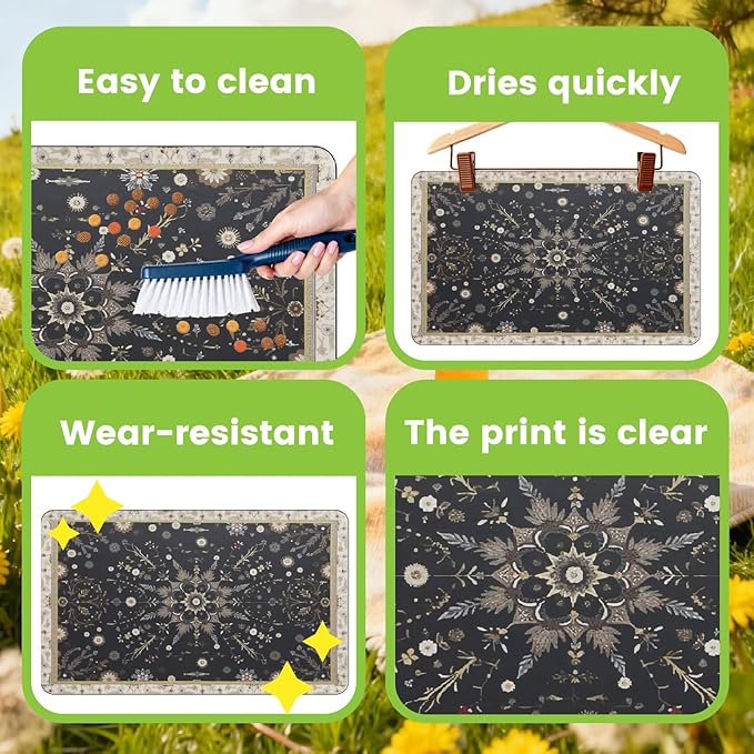 Cat Feeding Mat Vintage Pet Food Mats Black Retro Pattern Rectangle Diatomaceous Earth Absorbent Quick Dry Pet Feeding Placemat Protect Floors for Food and Water Bowl Supplies 20 x 12 Inch