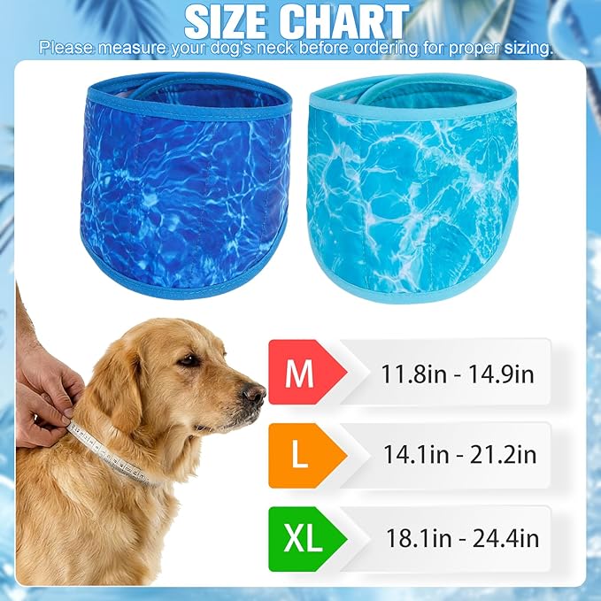 EXPAWLORER Dog Cooling Bandana - 2 Pack Instant Cool Chill Out Dog Scarf, Adjustable Summer Outdoor Ice Neck Cooler Vest, SAP Ice Crystal Powder Physical Cooling Pet Handkerchiefs, Wave Medium