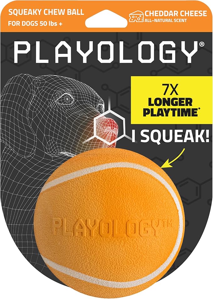 Playology Dog Toys | Squeaky Chew Ball for Large Dogs | Cheddar Cheese Scented Jumbo Dog Ball | Bouncy Floating Chew Toys for Fetch
