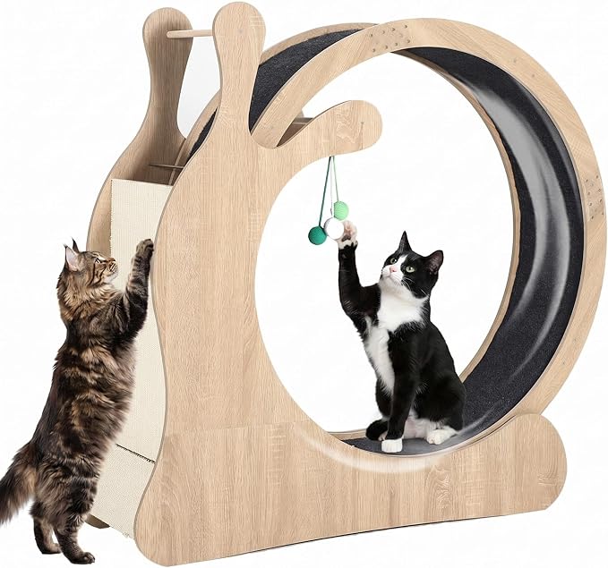 45" Cat Exercise Wheel, Cat Wheel for Indoor Pets, Running Wheels with Scratching Board and Playing Balls, Quiet Cats Sport Toys for Running Walking Training