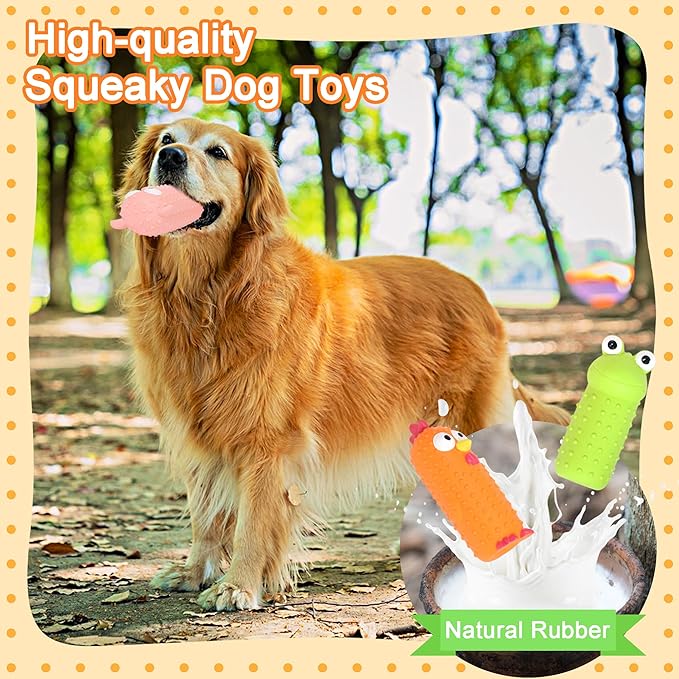 3 Pack Squeaky Dog Toys, Standing Stick Latex Chicken Squeaky Dog Toys Pig and Frog, Interactive Animals Play for Small Medium Large Dogs
