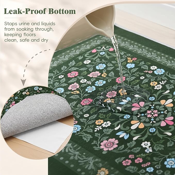 Bienbee Cat Litter Mat, 2PCS Jumbo Size 48"x36" Machine Washable Litters Box Mats Non-Slip &Waterproof Cat Litters Trapping Mats Easy to Clean Mat for Litter Box Protects Floors Dark Green XL
