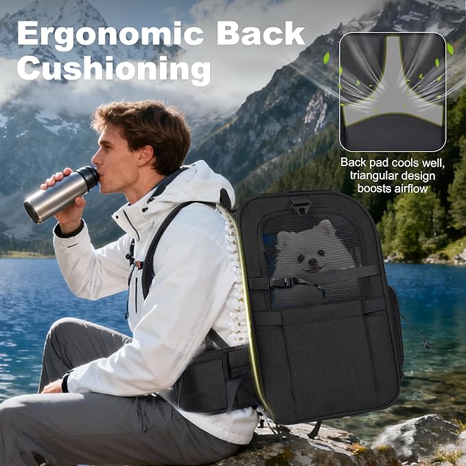 Dog Carrier Backpack for Small Dogs - Breathable Mesh Hiking Bag with Safety Buckle, Adjustable Straps and Standard Pad - Durable for Hiking (Fits Small Cats Too, Up to 17lbs, Black)