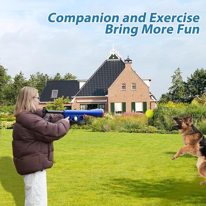Dog Ball Launcher for Pet, Dog Ball Thrower Launcher with 2 Tennis Balls & Shoulder Strap, 23.4" Long-Range Ball Launcher Toy for All Dog Breeds, Blue
