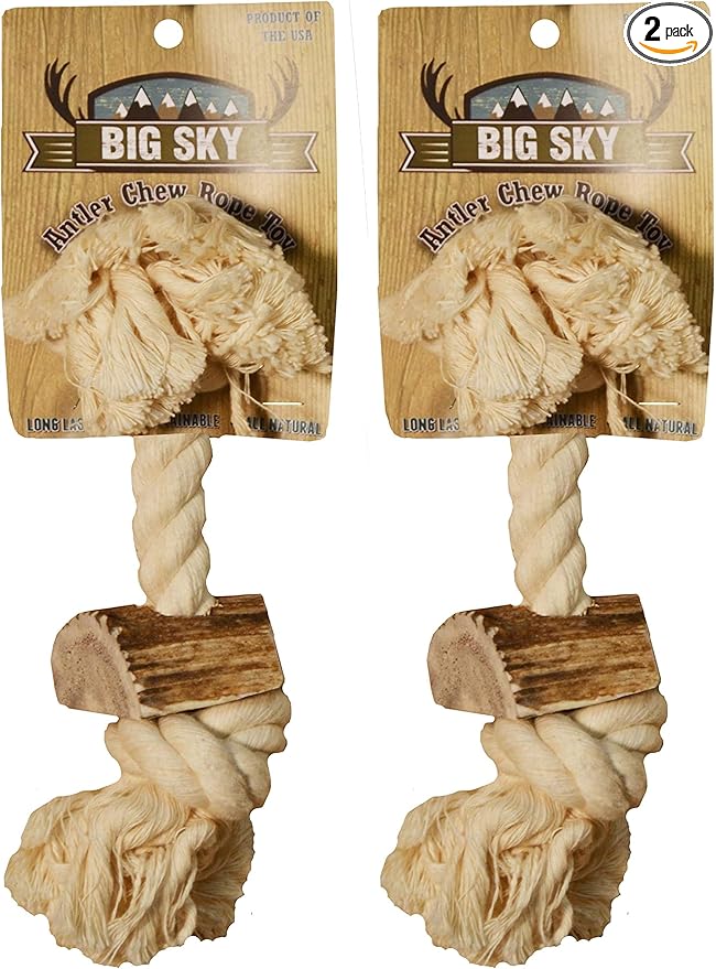 Scott Pet 5/8" X 8" 1 Piece Rope Toy with Antler, Small, White (Pack of 2)