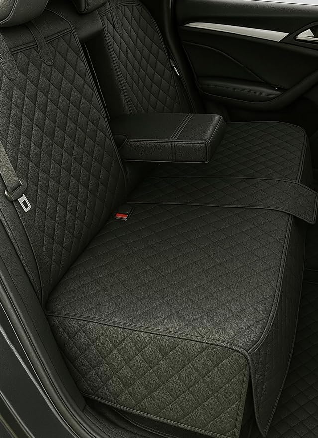 fidozen Waterproof Dog Car Seat Cover for Back Seat: Suitable for Small and Large Dogs, Large Size Hammock and Pet Protector, Backseat Protector for Cars (BLK(Split Bench, Standard (54" W x 58" L))