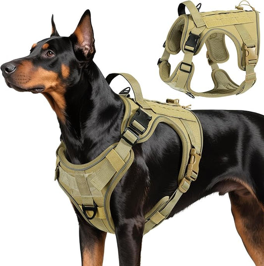 VavoPaw Heavy Duty Tactical Dog Harness for Large Dogs, No Pull Adjustable Pet Harness Reflective Service Training Easy Control Pet Vest Military K9 Working Dog Harnesses, Army Yellow, L