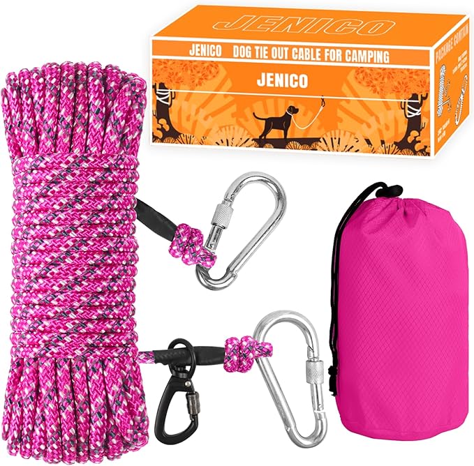 Dog Tie Out Cable for Camping - 50ft Dog Lead Dog Runner for Yard - Portable Trolley System for Large Small Dogs Outside