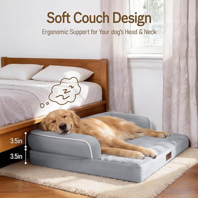 Comfort Expression Washable Orthopedic Large Dog Bed - Jumbo Large Dog Bed with Removable & Waterproof Cover Soft Pet Couch with Foam Support for Big Size Dogs with Bolster, 45x35
