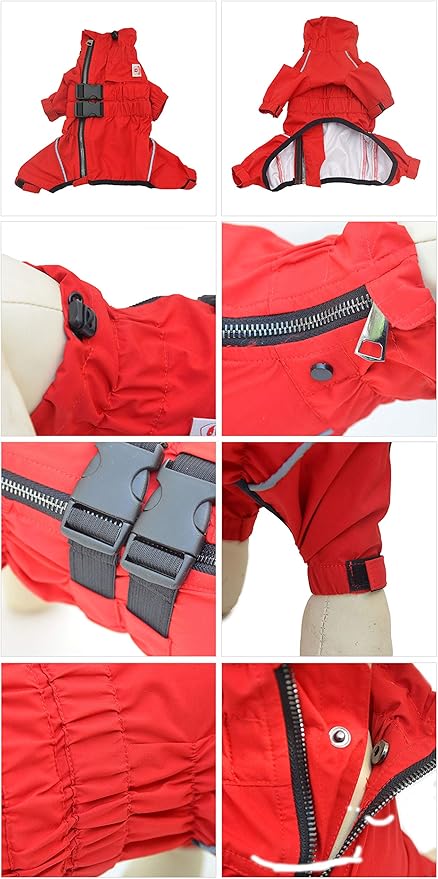Lovelonglong Waterproof Dog Raincoat – 4-Leg Full Body Dog Rain Suit with Reflective Strips & Leash Opening, Outdoor Dog Jacket for Rainy Weather