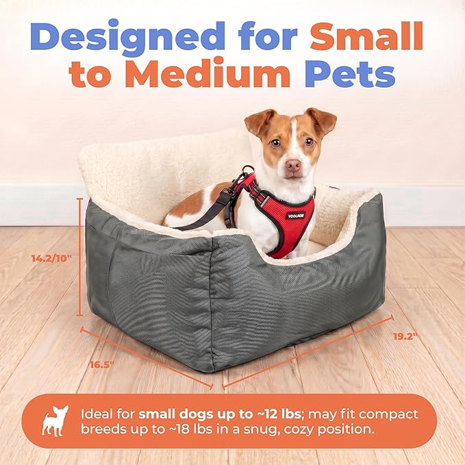 Best Pet Supplies Elevated Dog Car Seat for Small Dogs, Booster Seat with Safety Tether & Storage, Washable Travel Pet Seat for Front or Back Seat, Up to 25 lbs - Gray - 21 x 20 x 14
