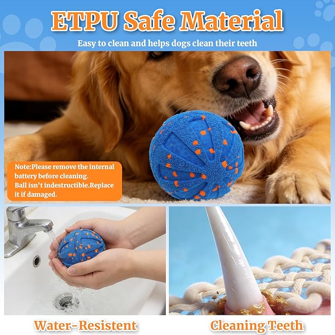 Interactive Dog Toys, Automatic Moving Dog Balls Self Rolling Vibrating Bouncing Ball for Dogs Medium & Large E-TPU Smart Dog Toys Stimulating for Boredom-Blue