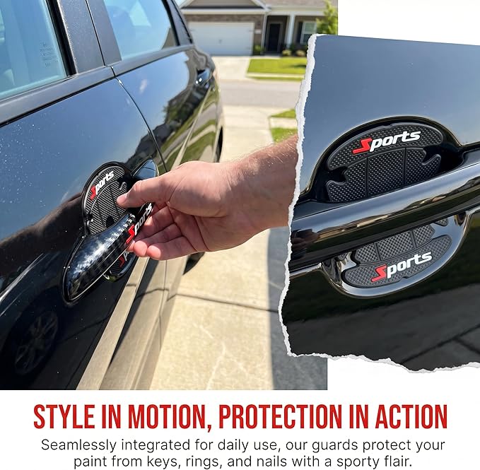 8PCS Sports Carbon Fiber Car Door Handle Protector, Anti-Scratch Door Cup Guard, Universal Door Bowl Paint Protection Sticker for Cars SUVs Trucks