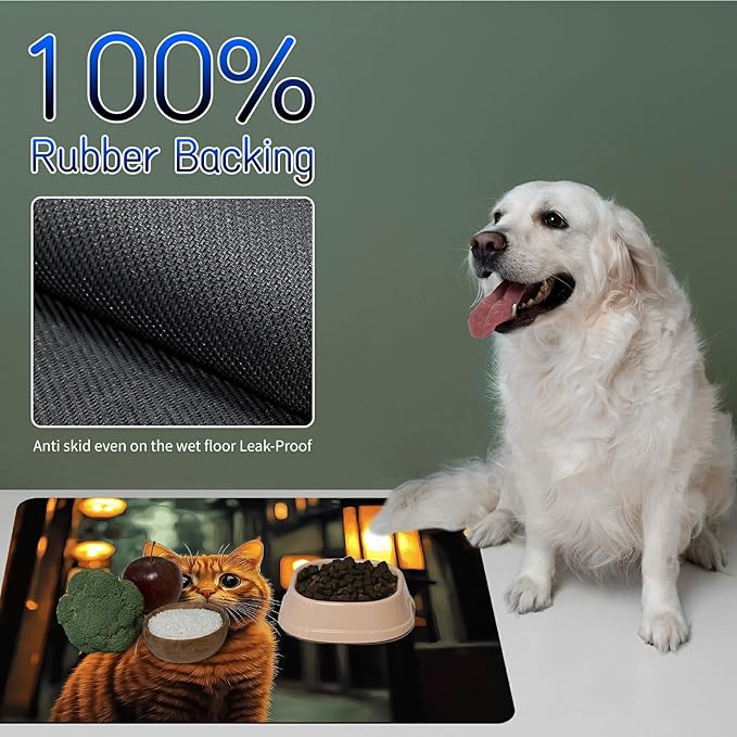 Dog Food Mat, 15.7" x 23.6" Absorbent Pet Feeding Mat for Food and Water, Waterproof Diatom Mud Pet Placemat with Non-Slip Rubber Backing, Easy Clean Cat Bowl Mat for Floors - City Lamp Cat
