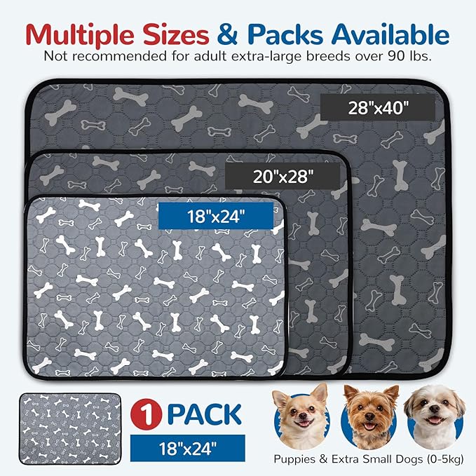 BAEJMJK Washable Dog Pee Pads 4-Layer Super Absorbent Puppy Training Pads Waterproof Non-Slip Leak-Proof Reusable Mats for Potty, Crate, Playpen & Travel(18"x24",Gray 1-Pack)