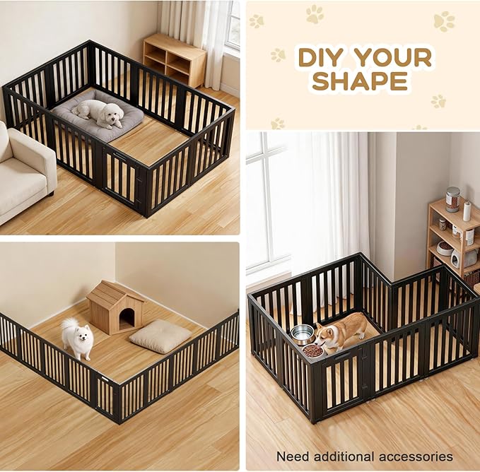 Dog Playpen, Clear Dog Pen, Dog Pen Indoor, Easy to Install and Remove Dog Play Pen, Puppy Playpen Suitable for Dogs, Cats,Dog Playpen Indoor(Black, 23.6 inch Height, 10 Panels)