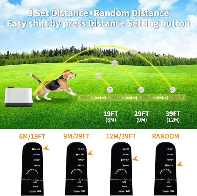 Automatic Dog Ball Launcher with Barking Function, Dual Modes (Auto/Manual) Interactive Dog Fetch Toy with 4 Adjustable Distances, Dog Balls Thrower for Small & Medium Dogs, with 4 Durable ETPU Balls