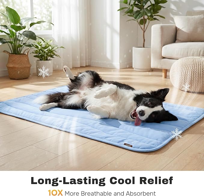 ZOMISIA Cooling Mat for Large Dogs - Thin Portable Pet Cooling Pad, Breathable and Washable Cool Fiber with Non-Slip Bottom, Outdoor Use for Summer, 36x27, Blue