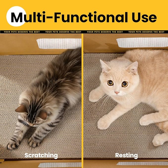 Conlun Cardboard Cat House with Scratch Pad & Catnip, Cat Play Scratching House for Indoor Hideaway Furniture, Heavy Duty Sturdy Cardboard Scratcher, Easy to Assemble Birthday Gift, Large