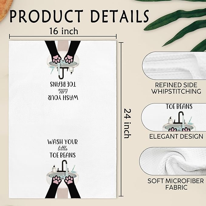Funny Cat Paws Hand Towels for Bathroom, Wash Your Little Toe Beans Decorative Hand Towels, Cats Themed Dish Tea Towel for Kitchen Bathroom Decor, Cats Lover Gifts for Women Men, 16x24 Inch