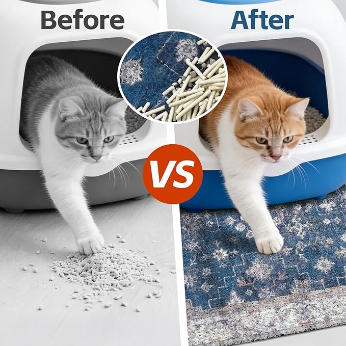 Cat Litter Mat Litter Trapping Mat, 33"x22" Waterproof Urine Proof Litter Box Mat Catcher Mat Non-Slip Washable for Kitty Kitten, Navy