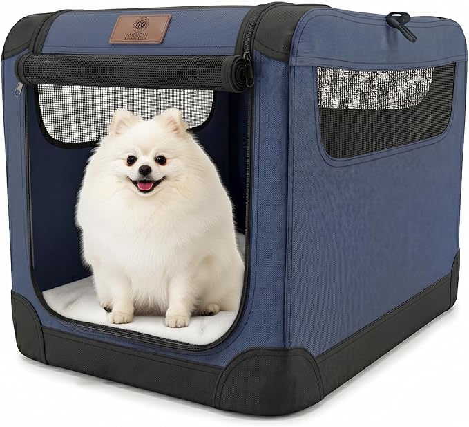 American Kennel Club Soft-Sided Dog Travel Crate, Lightweight Folding Portable Kennel with Mesh Panels for Ventilation, Comfortable Indoor & Travel Use, Ideal for Crate-Trained Dogs, Small